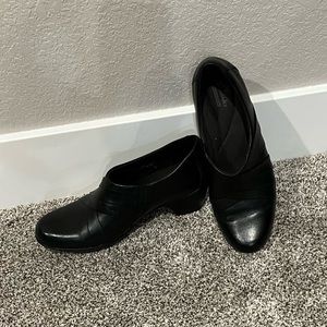 Clarks Black Leather Low Heel Shoe